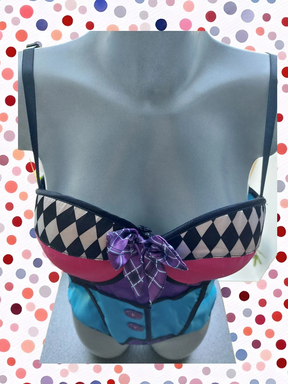 Corset motif arlequin Mad Hatter – stijl uniek, maat M/L 38-40 – photo 4